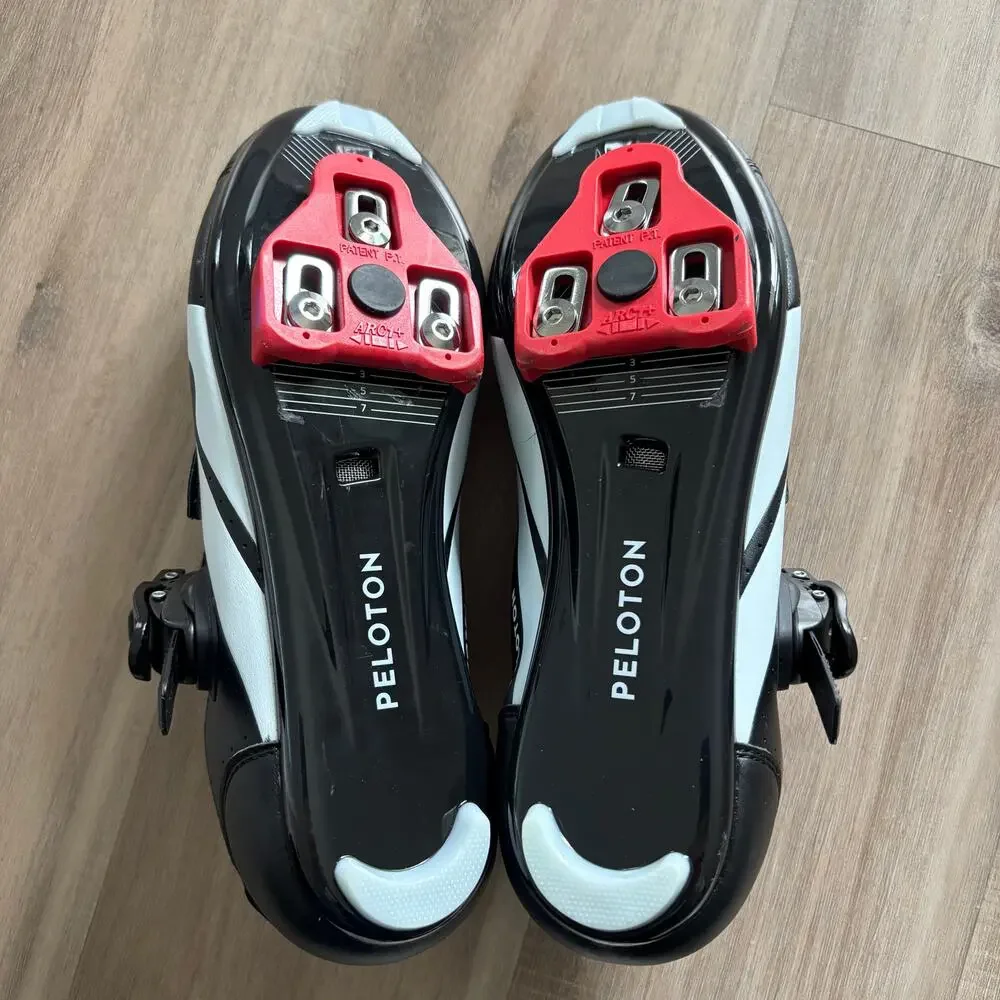 Peloton Cycling Shoes Size 40 - Women Size 9 - Men Size 7 With Cleats Black Red